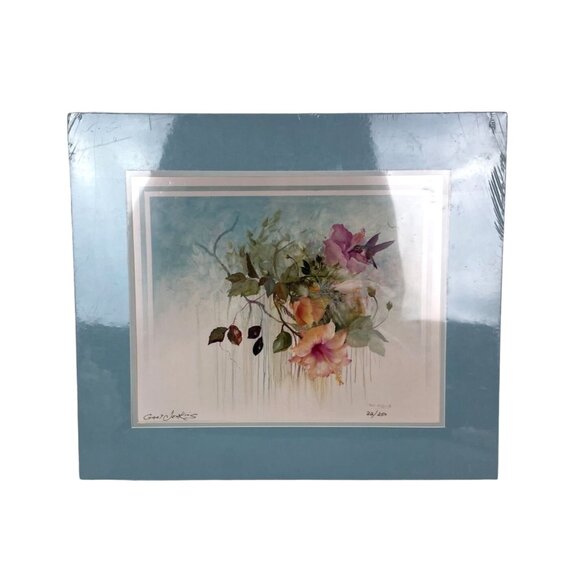 NIP Gary Jenkins Lithograph Print Oil "Hibiscus" 22/250 Floral Hummingbird Drip